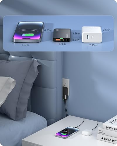 65W Flat USB Wall Charger, 3-Port PD Fast Charging Block - color: Black, size: 65W