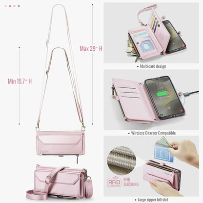 for Samsung Galaxy S23 Wallet Case with Card Holder, Rose Gold | RFID Blocking Slots, Crossbody Lanyard, Wrist Strap, Zipper Pocket Purse Handbag, Magnetic Closure - color: Rose Gold, size: Galxay S23
