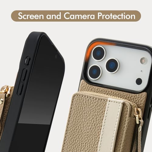 LAMEEKU for iPhone 17 Pro Max Case Wallet, Crossbody Phone Purse with Grip Holder RFID Blocking 6.9 inch Taupe - color: Taupe, size: iPhone 17 Pro Max 6.9''