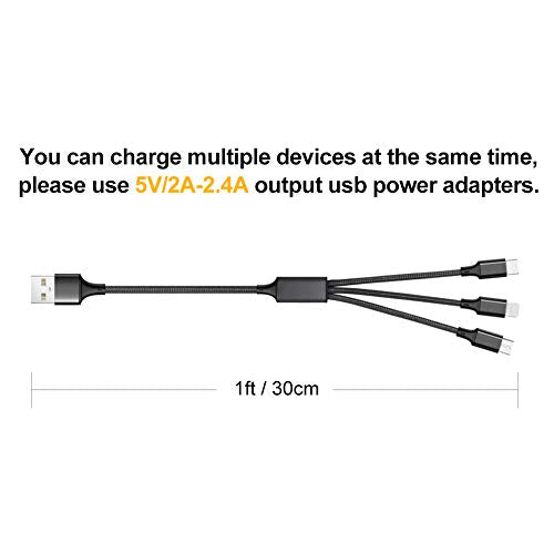 Puxnoin Multi Charging Cable, 2Pack Multi Charger Cable Short 1FT Braided
