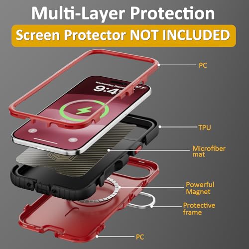 Follaroma Magnetic for iPhone 17 Air Case with Camera Stand, Red, 6.5" | Built-in Glass Camera Cover,Compatible with MagSafe,Heavy Duty Shockproof Protective,Military-Grade Anti-DropDual Layer Cover - color: Black Red, size: iPhone 17 Air 6.5''