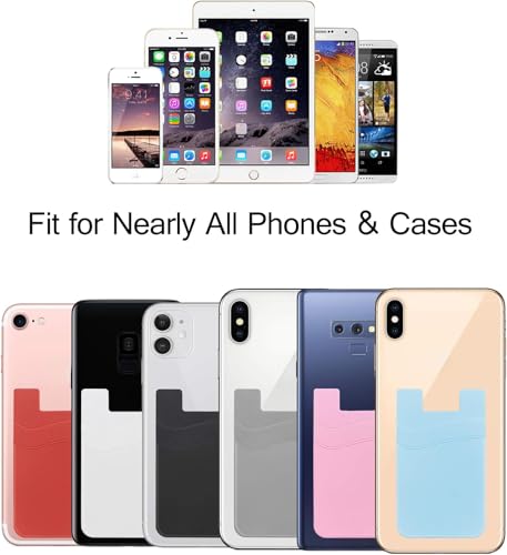 SS Phone Wallet Stick On, Adhesive Phone Card Holder Credit Card Stick on Wallet 2 Pocket Sleeve Suitable for iPhone, Samsung, Most Smartphones 6 Pack - color: Black+White+Gray+Pink+Dark Blue+Light Blue