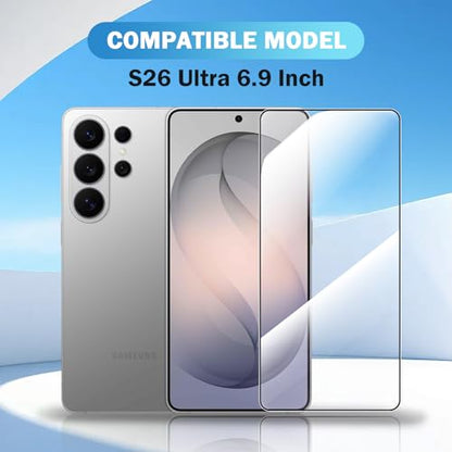 2+1 Compatible for Samsung Galaxy S26 Ultra Screen Protector Glass with Glitter Lens Camera Protector, Easy install Alignment Kit with 9H Tempered Protection for S26 Ultra Screen 6.9 Inch - size: 2 screen protector+1 lens camera protector