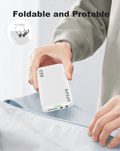 65W GaN Flat USB Wall Charger Block - 3 Port Foldable USB Charging Block - color: White