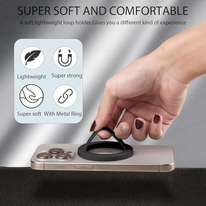 Magnetic Silicone Phone Grip,Comfy Finger Loop Grip Phone Holder,Strong Grip,Comfortable,Easy to Install and Remove,Compatible with Magsafe for iPhone 16/15/14/13/12 Series (Black) - color: Black
