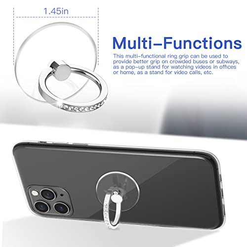 YINHEXI 2 Pcs Transparent Phone Ring Stand Holder Cell Phone Ring Holder Finger Grip 360 Degree Rotation (Silver & Diamond-3) - color: Silver & Diamond-3