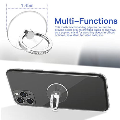 YINHEXI 2 Pcs Transparent Phone Ring Stand Holder Cell Phone Ring Holder Finger Grip 360 Degree Rotation (Silver & Diamond-3) - color: Silver & Diamond-3