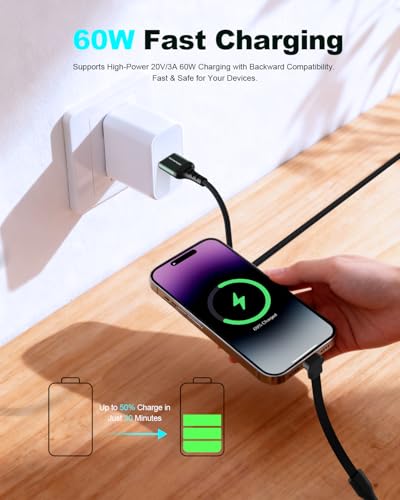 Flat Nylon Braided 90-Degree Right Angle USB A to USB C Cable - 10FT - size: 10FT, style: USB-A to USB-C