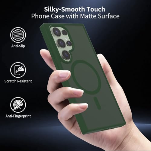 for Samsung Galaxy S24 Ultra Case Magnetic, [Compatible with Magsafe] 6.8 Inches Slim Fit Heavy Duty Protection Wireless Charging TPU and PC Shockproof Anti-Slip Protective Phone Cover, Green - color: Green Magnetic