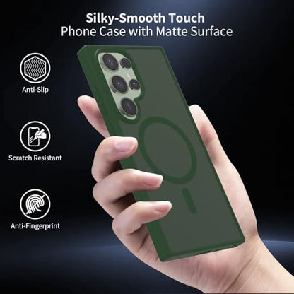 for Samsung Galaxy S24 Ultra Case Magnetic, [Compatible with Magsafe] 6.8 Inches Slim Fit Heavy Duty Protection Wireless Charging TPU and PC Shockproof Anti-Slip Protective Phone Cover, Green - color: Green Magnetic