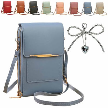 Anti-theft leather bag, Women's Touch Screen Mobile Phone Messenger bag, RFID Block Mobile Phone Purse - color: Blue Gray