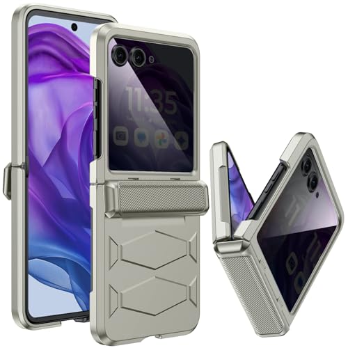 GooseBox for Motorola Razr+ (Plus) 2025 Case,Built-in Privacy Screen Protector&Hinge Protection Shockproof All-Inclusive Smartphone Cover for Motorola Razr+ (Plus) 2025(Natural Titanium) - color: Titanium ZJ&PSP, size: Razr Plus 2025/2024