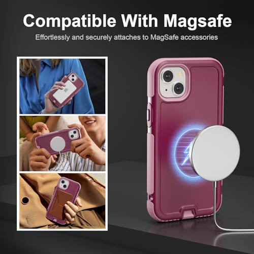 Follaroma for iPhone 13 Case, Heavy Duty Magnetic Cases, Purple Pink,6.1" | Compatible with MagSafe, Heavy Duty Shock proof,Military-Grade Anti-Drop Protective,Dual Layer Magnetic Protection Phone Case - color: Purple Pink