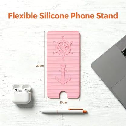 Silicone Foldable Phone Stand for Desk, Adjustable Bendable Cell Phone Holder with Aluminum, Anti Slip Rollable Multi Angle Desktop Stand for Tablet Laptop, Portable Accessories for Office Travel Home