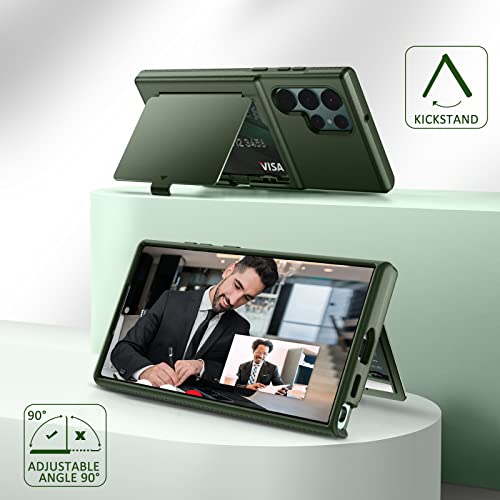 WeLoveCase for Samsung Galaxy S22 Ultra Wallet Case with Credit Card Holder & Hidden Mirror, All-Round Protection Shockproof Phone Cover Designed for Samsung Galaxy S22 Ultra, 6.8 Inch Green - color: Green