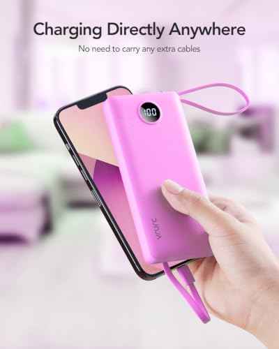 VRURC Portable Charger, Slim Power Bank Built-in 4 Cables, Travel Essential - color: Purple