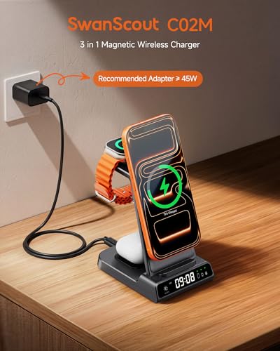 25W 3 in 1 MagSafe Charger for iPhone 18 Duo/18 Pro Max, Apple Watch 12