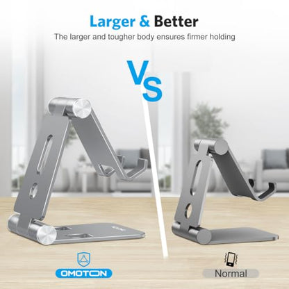 OMOTON Foldable Cell Phone Stand, C4 Portable Aluminum Phone Holder - color: Grey