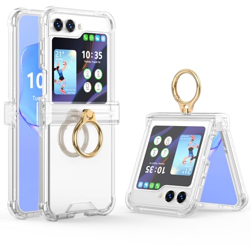 Case for Samsung Galaxy Z Flip 6 Case with Ring Shockproof Kickstand Hinge Protection Phone Cover for Samsung Galaxy Z Flip 6 5G(Crystal) - color: Crystal