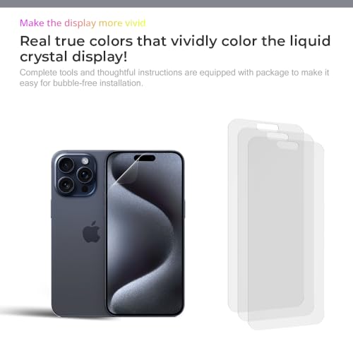 Screen Protector Film (3-Pack) for iPhone 15/15 Pro, [Matte] Anti Glare, Perfect Touch, Easy Installation with Guide tool…