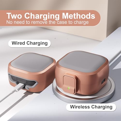 for Samsung Galaxy Buds 4 Pro/Buds 4 Case (2026) with Secure Safety Lock Clip,Shockproof Scratch-Resistant Hybrid PC+TPU Soft Shell Protective Cover Accessories with Carabiner&Cleaning Pen(Gold) - color: Gold Edge-Grey