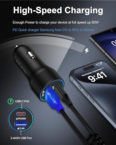 USB C Car Charger for Google Pixel, 30W PD Dual Port Fast Charging Adapter - color: Black-2