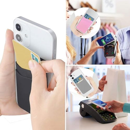 SS Phone Wallet Stick On, Adhesive Phone Card Holder Credit Card Stick on Wallet 2 Pocket Sleeve Suitable for iPhone, Samsung, Most Smartphones 6 Pack - color: Black+White+Gray+Pink+Dark Blue+Light Blue