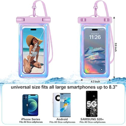 Famoby 4 Pack Iridescence Waterproof Phone Pouch, Cell Phone Waterproof Case Dry Bag,Protection Level: IP68,Beach Cruise for iPhone,Samsung,and More,Lanyard Included,(Fits Up to 8.3"),Iridescence - color: Multicolor,E,Iridescence