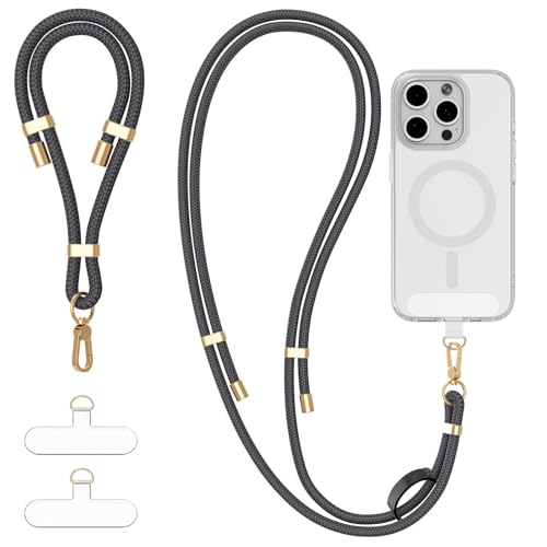 4-IN-1 Phone Lanyard Crossbody & Wrist Strap Kit with 2 Pack Tabs - color: Charcoal