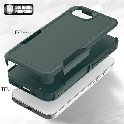for iPhone 16E / iPhone 17E Case: Dual Layer Protective Heavy Duty Cell Phone Cover Shockproof Rugged with HD Screen Protector - Military Protection Bumper Tough - for iPhone 16E / 17E, Dark Green - color: Dark Green (PC) + Dark Green (TPU)