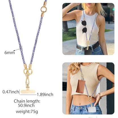 Crystal Phone Strap Crossbody Phone Lanyard Neck, Purple - color: Purple