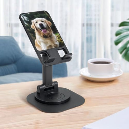 Funny Golden Retriever 360° Rotating Cell Phone Stand Height Angle Adjustable Phone Stand Portable Foldable Desktop Phone Holder Compatible with All Mobile Phones and Tablets - color: Black