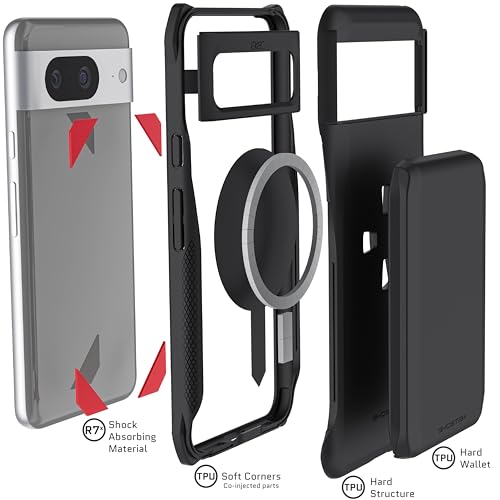Ghostek Exec Google Pixel 8 Wallet Case, Detachable Magnetic Credit Card Holder, Kickstand, Compatible with Wireless Charging (6.2 Inch, Black) - color: Black, size: Pixel 8