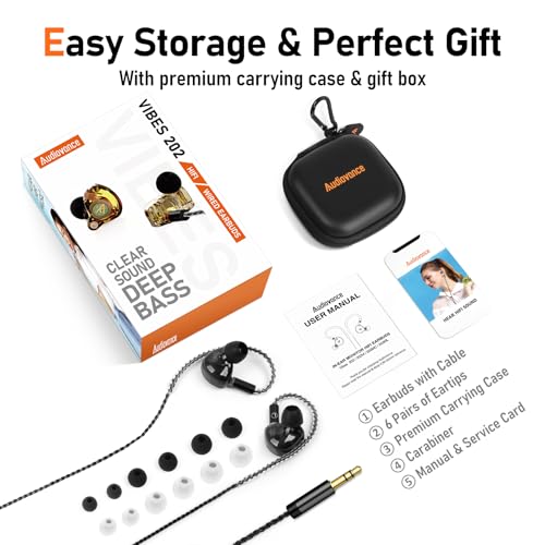 Audiovance Vibes 202 HiFi Wired Earbuds, IEM in-Ear Monitor Headphones - color: 1-Black