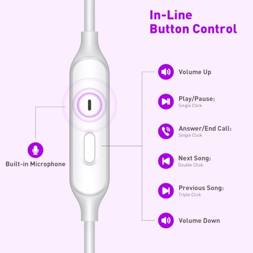 Wired Earbuds 3.5mm Headphones with Mic for Laptop PC Chromebook,Purple - color: Purple