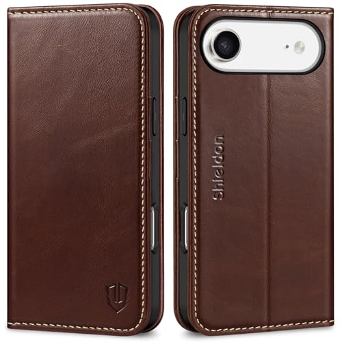 SHIELDON Genuine Leather Wallet Case for iPhone Air 6.5", Retro Coffee | Flip Magnetic Cover, RFID Blocking, Credit Card Holder, Kickstand, Book Design, Shockproof Phone Shell - color: Retro Coffee