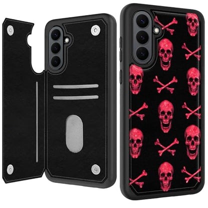 Pink Skull Wallet Case for Samsung Galaxy A17 5G, Shockproof RFID Blocking PU Leather Flip Folio Cover with Card Holder, Kickstand & Magnetic Closure, Protective Phone Case - color: Pink skull, size: Galaxy A17