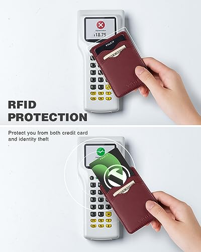 VULKIT Stick on Card Holder Compatible for iphone Leather Cell Phone Wallet Credit Card Case Strong Sticker for Women - color: Wine