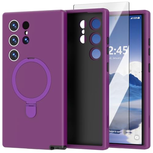 Magnetic Designed for Samsung Galaxy S24 Ultra Case,with Screen Protector +Kickstand,Shockproof Protective Phone Cover,Case for Galaxy S24 Ultra 5G 6.8"(Deep Purple) - color: Deep Purple, size: for Galaxy S24 Ultra