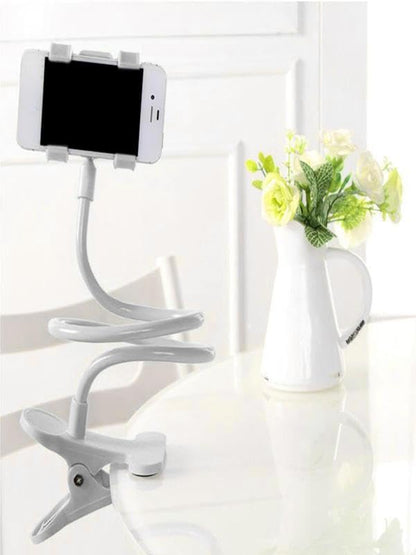 Gooseneck Cell Phone Holder with Clamp, Non Slip Lazy Bracket, Universal 360 Flexible Phone Stand, Lazy Bracket Mount Long Arms Clamp for Bed Desk Headboard Table (White)