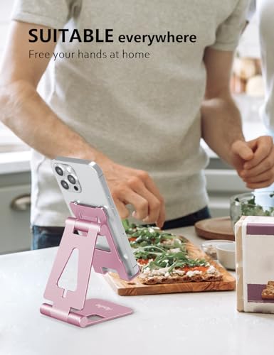 Aoviho Foldable Cell Phone Stand for Desk, Holder for iPhone,Pink - color: Pink
