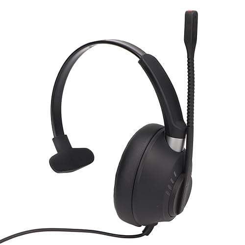 ciciglow Single Sided Ear Headphone, ENC Noise Reduction Business Headset 3.5mm Volume Adjustment Monaural Telephone Headset with Mic for Home Call Center