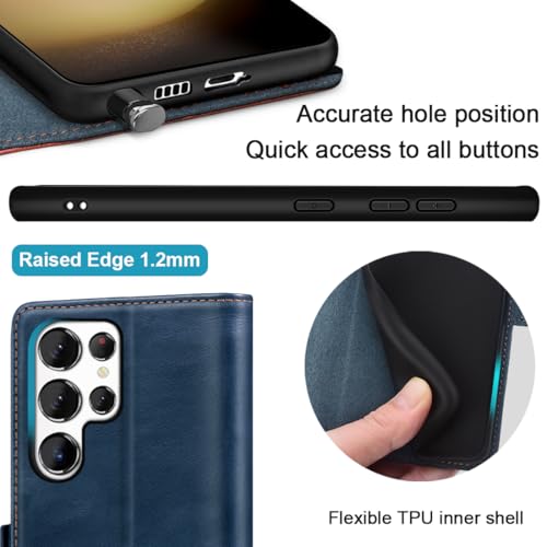 KEZiHOME Genuine Leather Wallet Case for Samsung Galaxy S25 Ultra | Royal Blue/Brown, RFID Blocking, S25 Ultra Wallet Case, Card Slot, Flip, Magnetic Stand Phone Cover Compatible with S25 Ultra - color: Royal Blue/Brown, size: Galaxy S25 Ultra Case