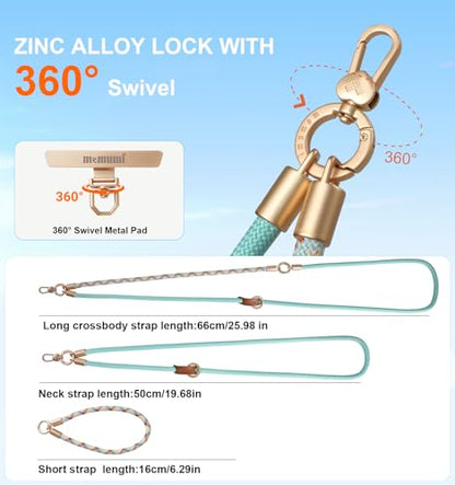 memumi Anti-Theft Phone Lanyard Crossbody for iPhone & Android, 3-in-1 Neck & Wrist Strap, 66 lbs Pull-Tested, Universal Phone Strap for Travel & Daily Use, Teal Blue - color: Teal Blue