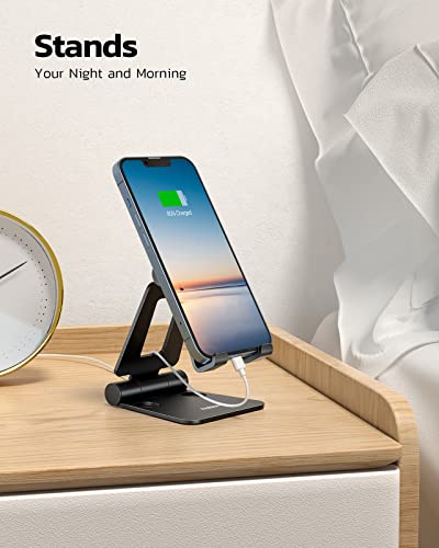Nulaxy Full Aluminum Dual Folding Cell Phone Stand for Desk, Black - color: A-Black