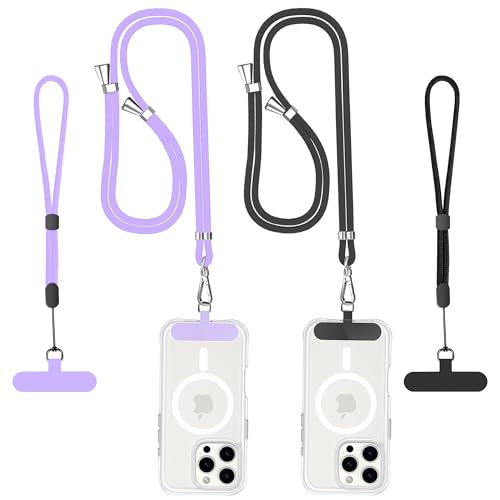 Phone Lanyard - Crossbody Multifunctional Lanyards with Wrist Strap, Tether Pads - Compatible with Most Smartphones in Black&Purple - color: Purple+black