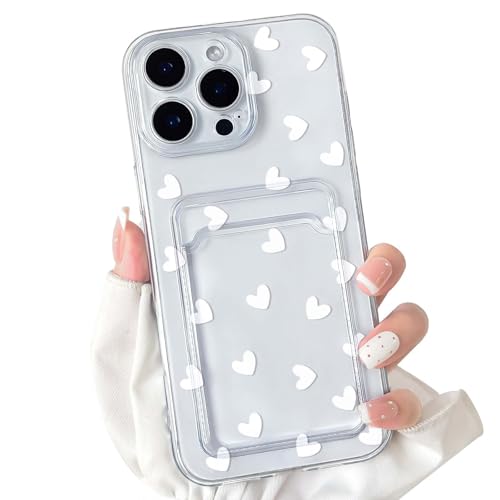 NITITOP Compatible with iPhone 16 Pro Case Clear with Card Holder Cute White Love Heart Pattern Design Design Soft TPU Shock-Absorbing Wallet Case Protective Cover - White - color: White, size: iPhone 16 Pro