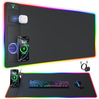 Wireless Charging Mouse Pad with Phone Stand, 31.5"x15.8" Large - color: RGB-Stand-Adatper