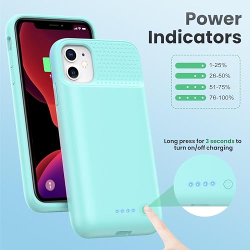 Feob Battery Case for iPhone 11/XR, [2026 Upgraded] 7500mAh Slim Portable Smart Charging Case Rechargeable Protective Extended Charging Cover for iPhone 11/XR-Green - color: Green