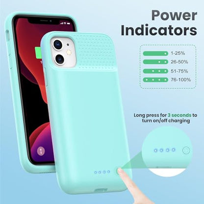 Feob Battery Case for iPhone 11/XR, [2026 Upgraded] 7500mAh Slim Portable Smart Charging Case Rechargeable Protective Extended Charging Cover for iPhone 11/XR-Green - color: Green